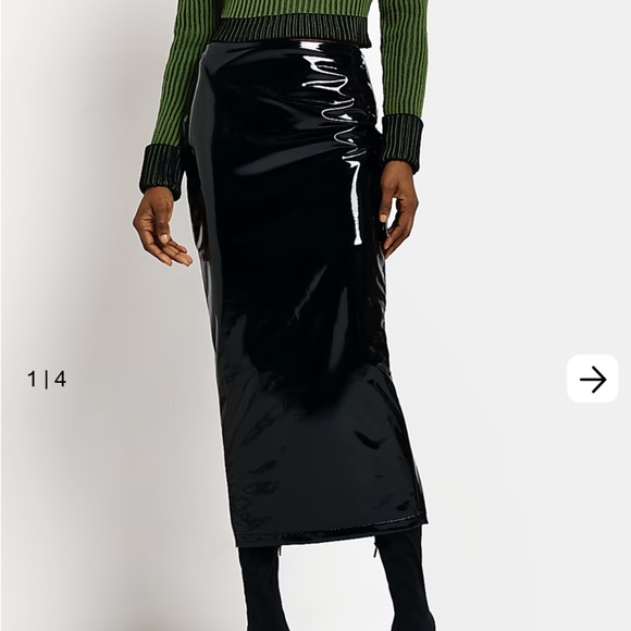 River Island BLACK FAUX LEATHER MIDI SKIRT-Brand New Size 10 - Picture 1 of 1